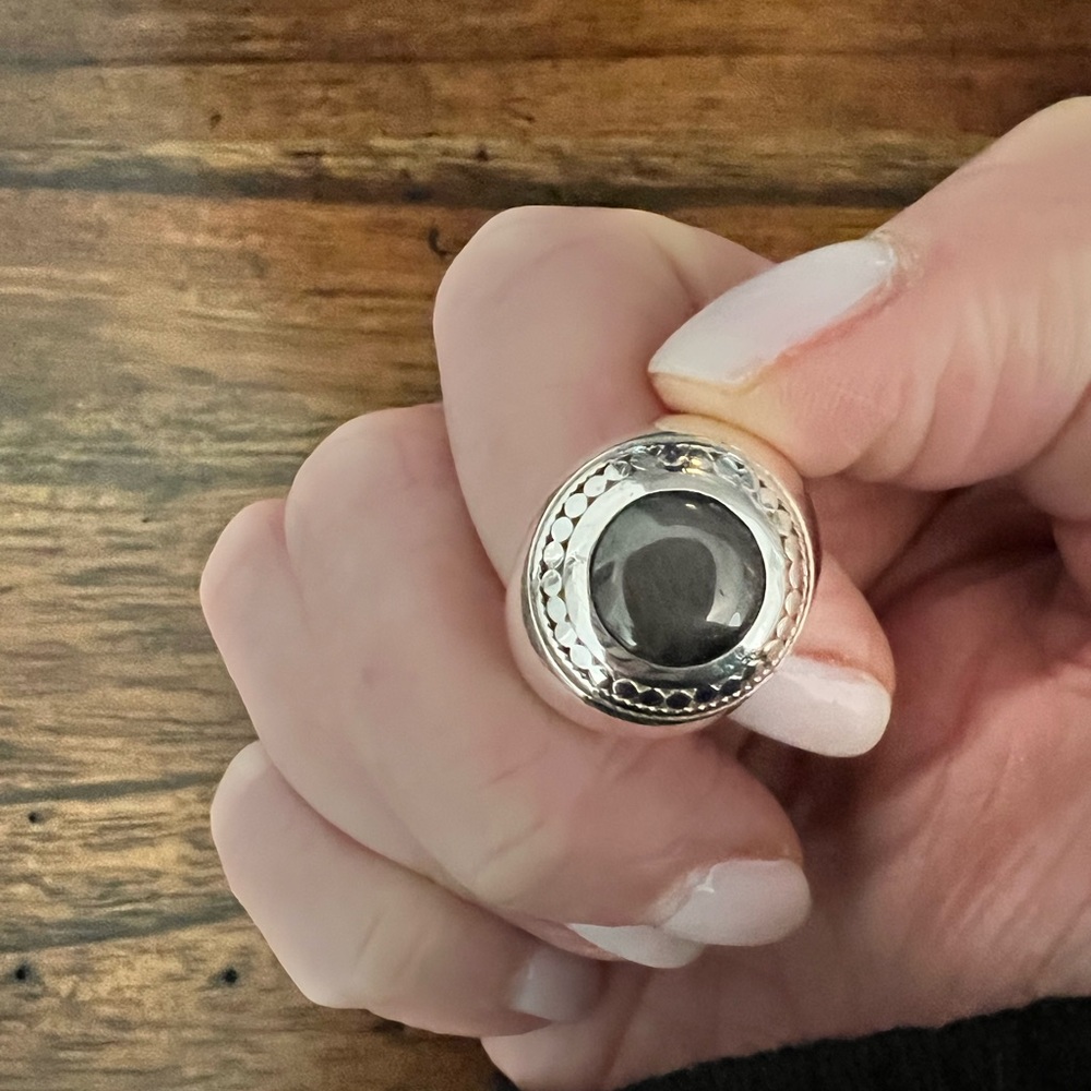 Anna Beck Large Grey Sapphire Signet Ring Silver 8.5/9